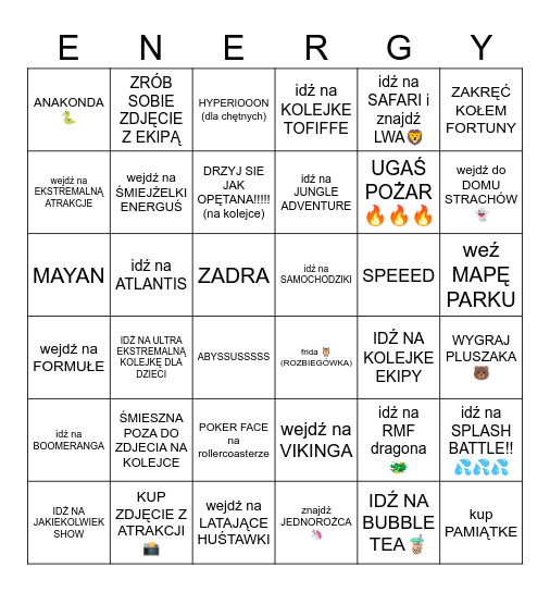 ENERGYLANDIA Z KUZYNKAMII Bingo Card