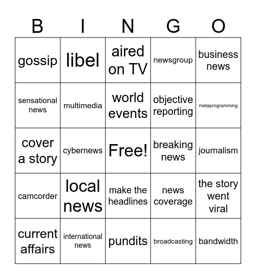 THE NEWS AND MEDIA Bingo Card
