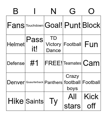 Football bingo Card