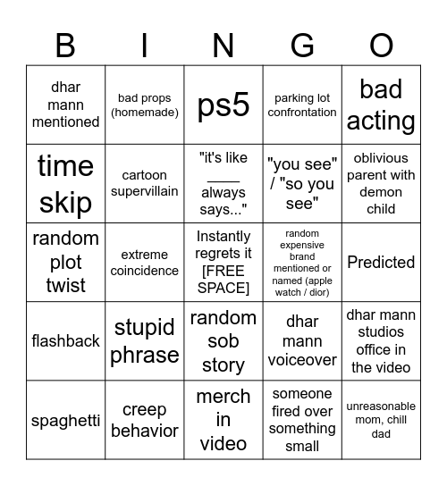 Dhar Mann Bingo v4 Bingo Card
