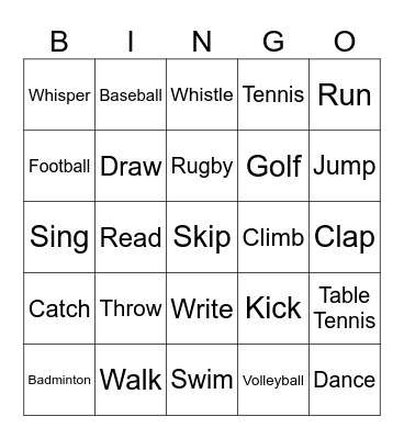 Beginners Bingo Card