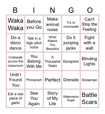 Song Bingo Card
