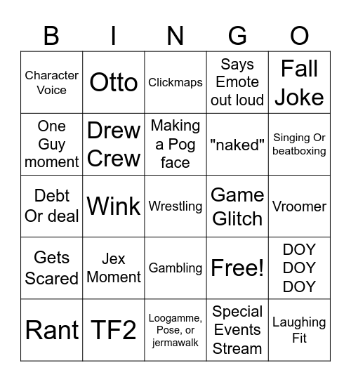 Jerma Through the ages Bingo Card