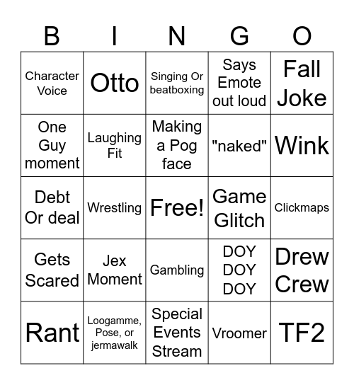 Jerma Through the ages Bingo Card