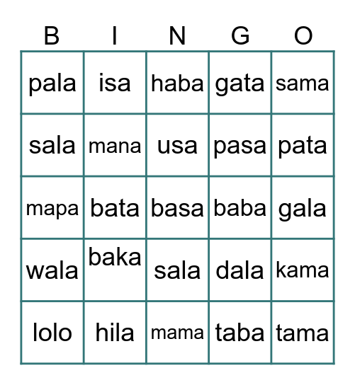 Alpha Bingo Card