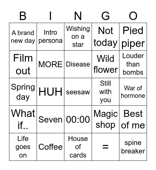 @monoagustdworld Bingo Card