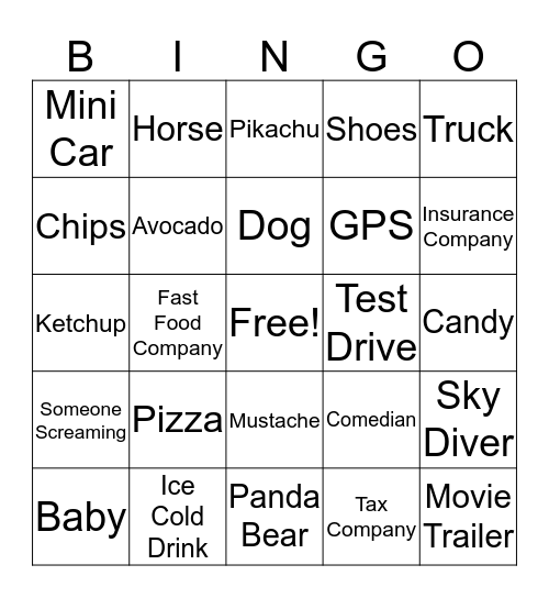 Super Bowl Bingo Card