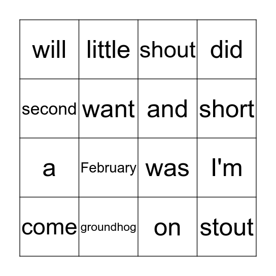 Groundhog Bingo Card