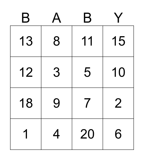 BABY SHOWER BINGO...!!! Bingo Card
