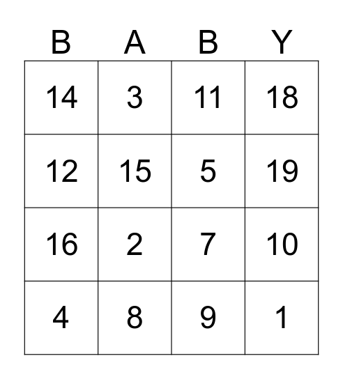 BABY SHOWER BINGO...!!! Bingo Card