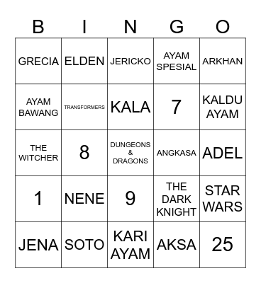 PUNYA ARTHUR Bingo Card