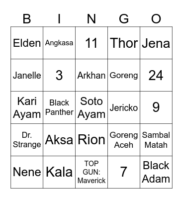 JERICKO BINGO Card