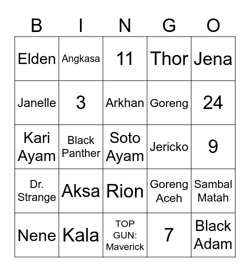 JERICKO BINGO Card