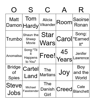 OSCARS 2016 Bingo Card