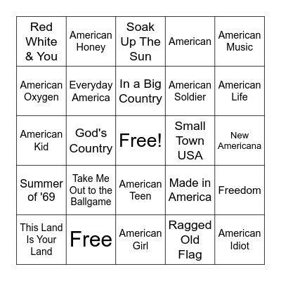 USA! USA! USA! Bingo Card