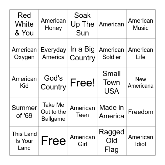 USA! USA! USA! Bingo Card