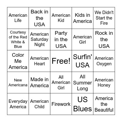 USA! USA! USA! Bingo Card