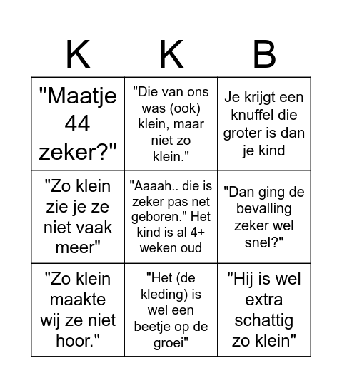 Klein kind bingo Card