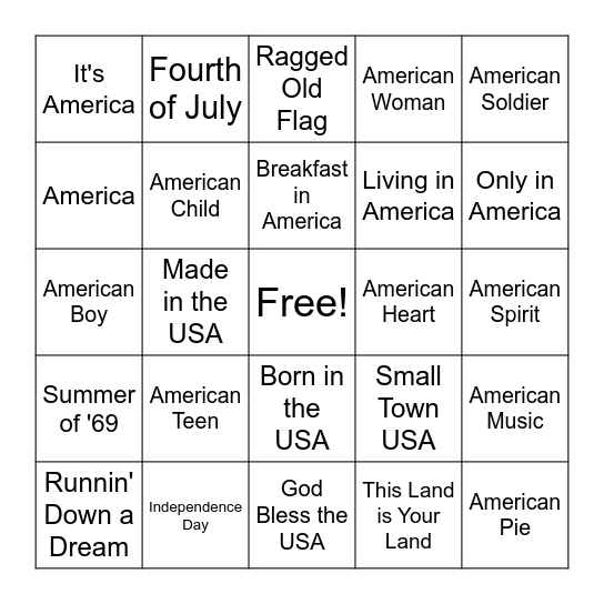 USA! USA! USA! Bingo Card