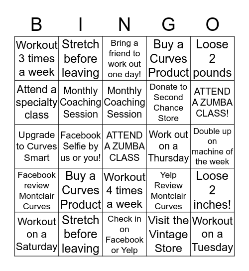 CURVES BINGO Card