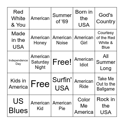 USA! USA! USA! Bingo Card