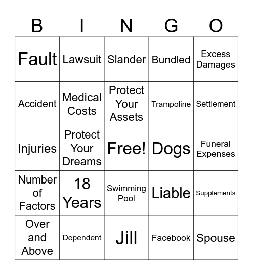 All Your Protection Under One Roof (Umbrella) Bingo Card