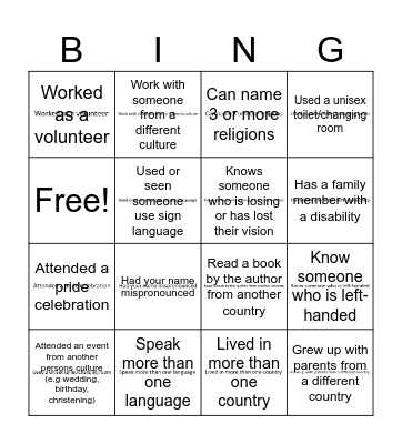 DE&I Bingo Card