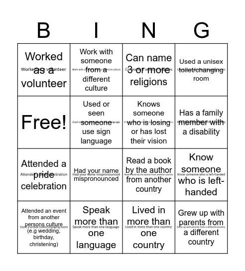 DE&I Bingo Card