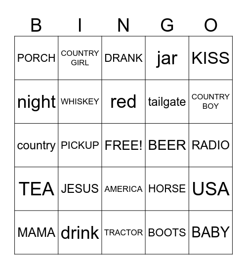 COUNTRY SONG Bingo Card