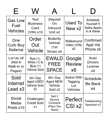 August Sales SPIFF Bingo Card