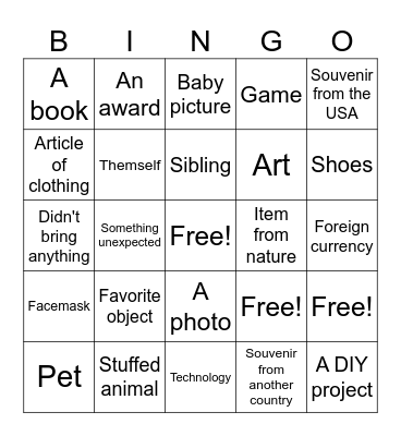 Show and Tell Bingo Card