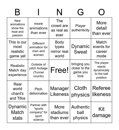 Fifa gameplay Bingo Card