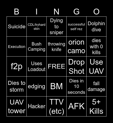 Big Puffer Warzone Bingo Card