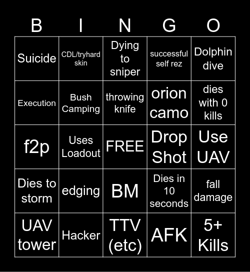 Big Puffer Warzone Bingo Card