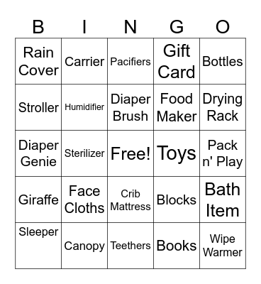 Baby Shower Gift Bingo Card
