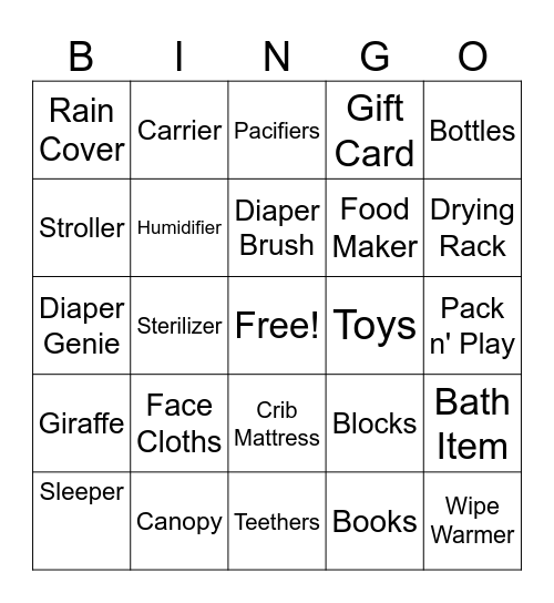 Baby Shower Gift Bingo Card