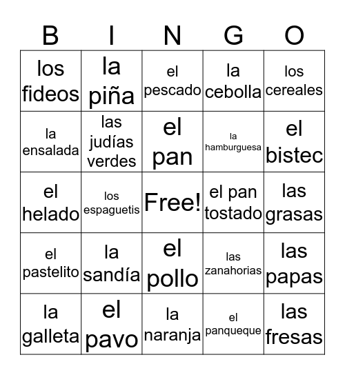 La Comida Bingo Card