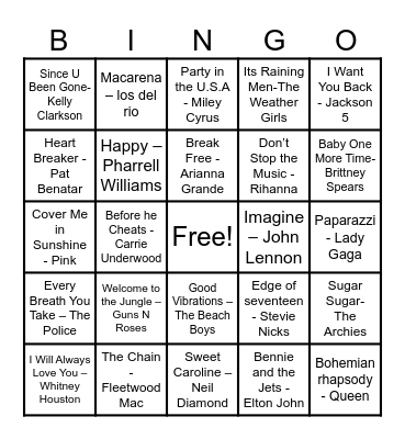 MSDC Music Bingo Card