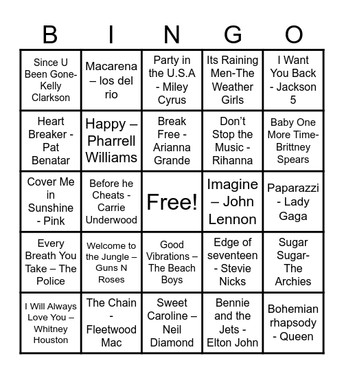 MSDC Music Bingo Card