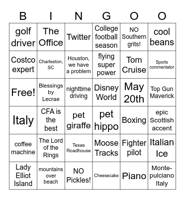 New Hire Bingo Card