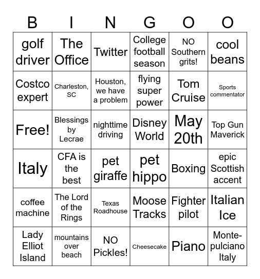 New Hire Bingo Card