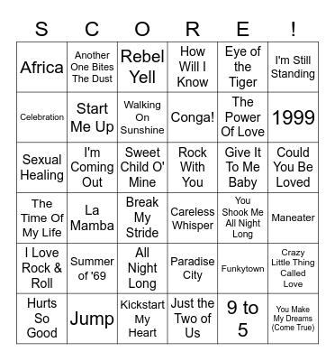 Musical Bingo Card
