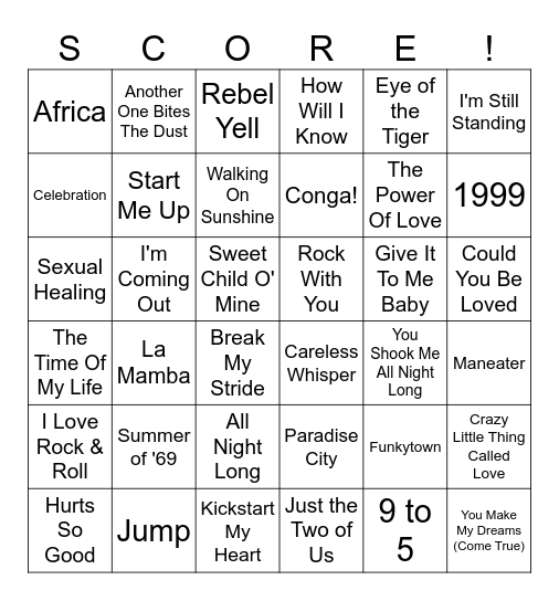 Musical Bingo Card