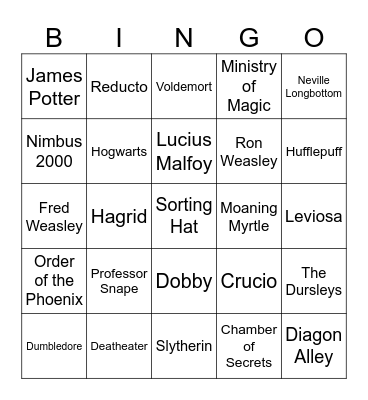 Harry Potter Bingo Card