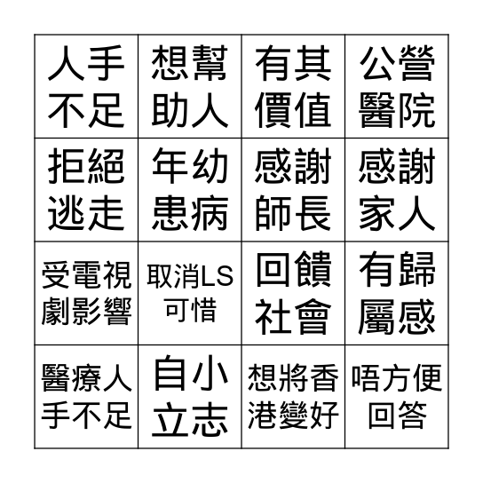 HKDSE 狀元偉論 BINGO Card