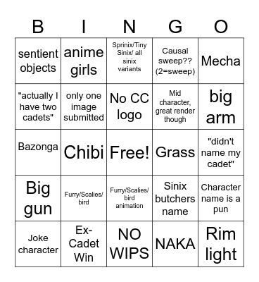 Cadet Bingo Card