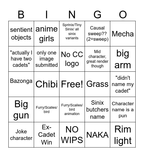 Cadet Bingo Card