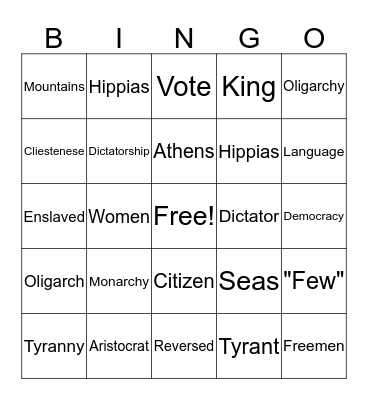 Rise of Democracy Bingo Card
