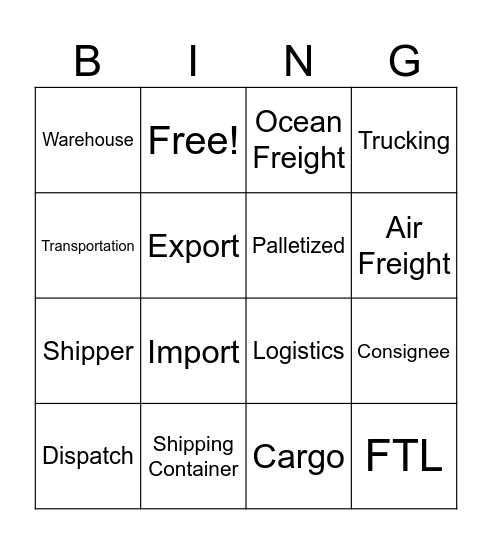 BROTHERS LOGISTICS BINGO Card