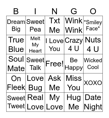 Candy Heart Bingo Card